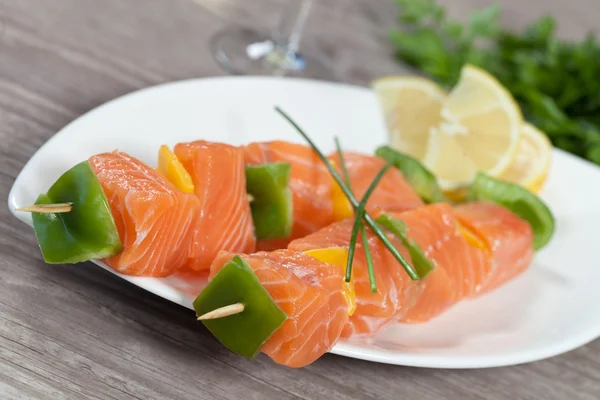 stock image Salmon skewer