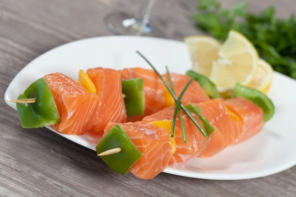 stock image Salmon skewer