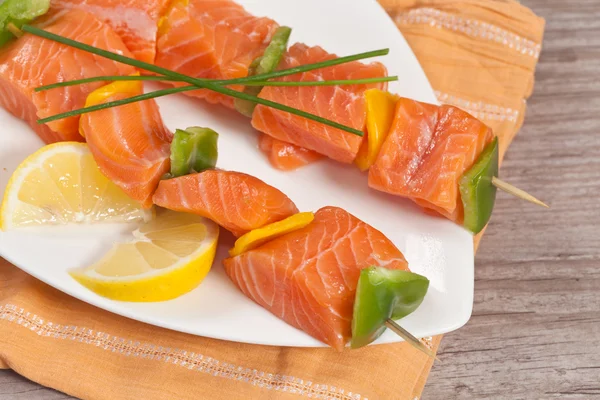 stock image Salmon skewer