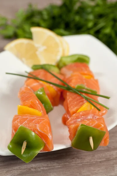 stock image Salmon skewer