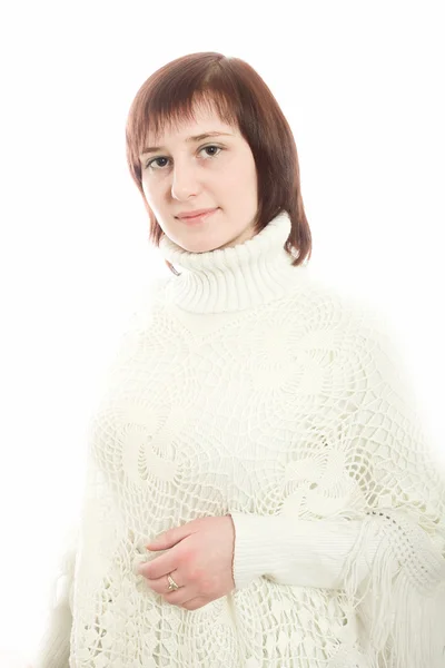 Donna con un maglione bianco — Foto Stock
