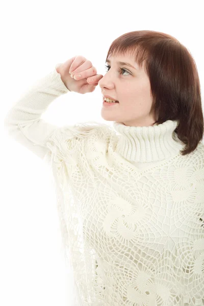 Woman in a white sweater — Stock Photo, Image