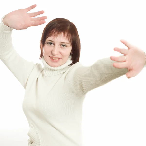 Жінка в білому светрі — стокове фото