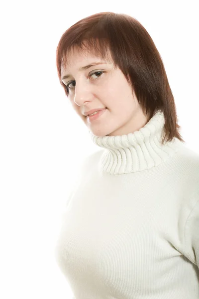 Vrouw in een witte trui — Stockfoto