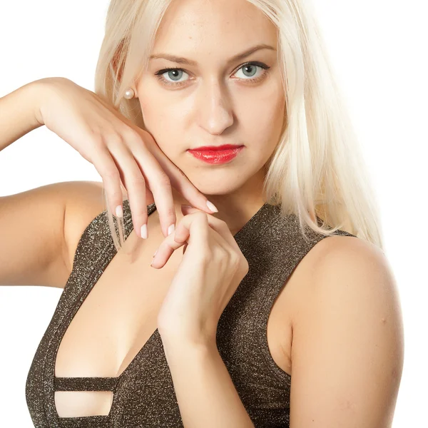 Blonde in jurk — Stockfoto
