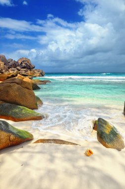 Granite rocky beaches on Seychelles islands clipart