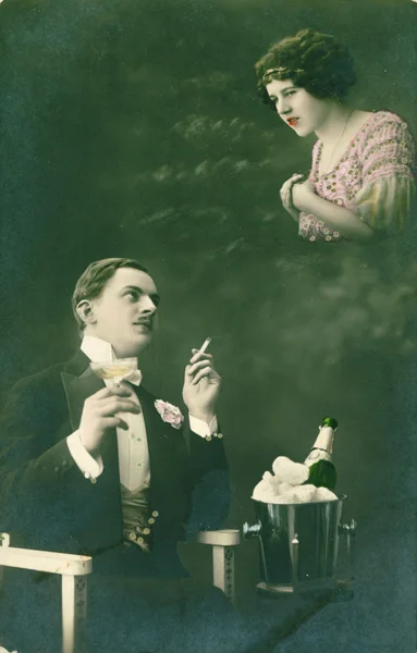 Cartão postal vintage. Homem sonhador — Fotografia de Stock
