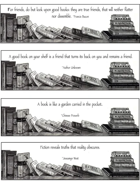 Bookmarks: Pencil Drawing with Quotes For Book Lovers — Stock Photo, Image