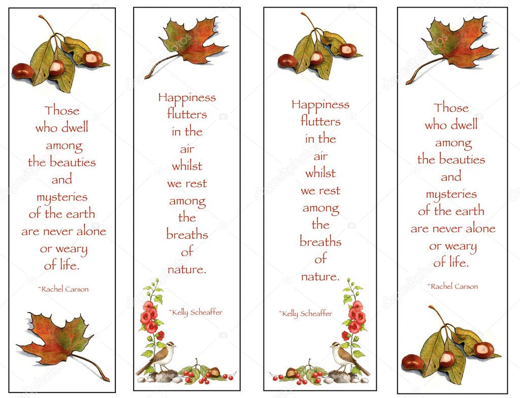 Four Bookmarks: Nature Theme: Hand-Drawn