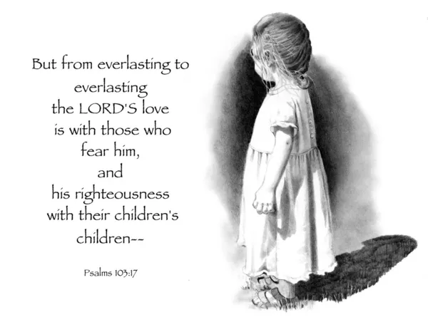 Zeichnung eines kleinen Mädchens mit Bibelvers aus Psalmen — Stockfoto