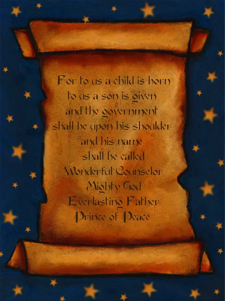Schilderij van sroll met Bijbelvers en sterrenhemel achtergrond Rechtenvrije Stockafbeeldingen