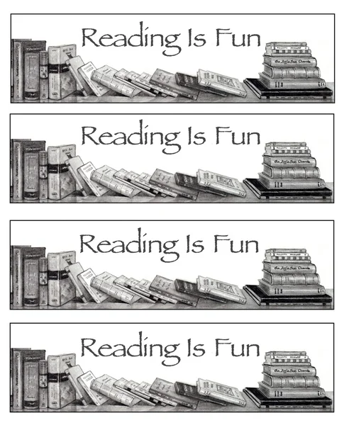 Marcadores: La lectura es divertida: Dibujo a lápiz de libros — Foto de Stock
