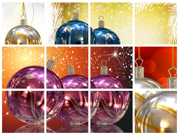 Bolas de Navidad collage fondo — Foto de Stock