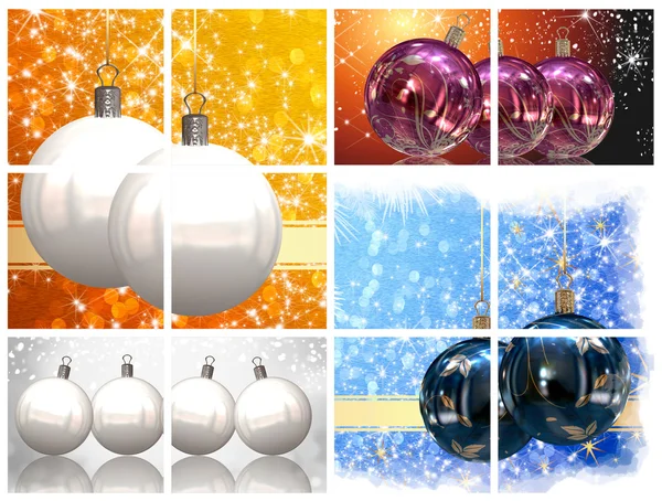 Kerstballen collage achtergrond — Stockfoto