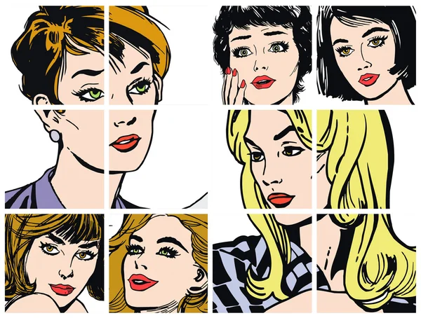 Illustration with collection of portraits blondes and brunettes — Stock Photo, Image