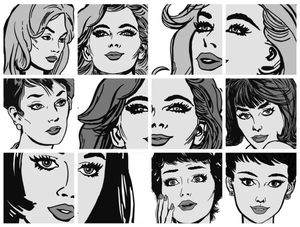 Illustration with collection of portraits blondes and brunettes — Stock Photo, Image