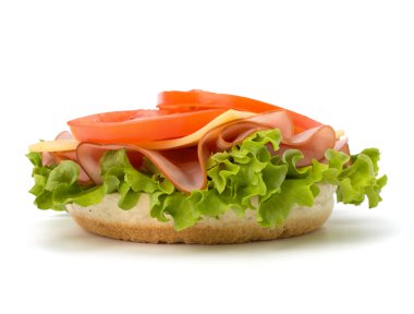 Healthy open sandwich with lettuce, tomato, smoked ham and chees clipart