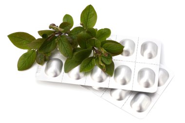 Bitkisel ilaçlar beyaz arka planda izole edilmiş