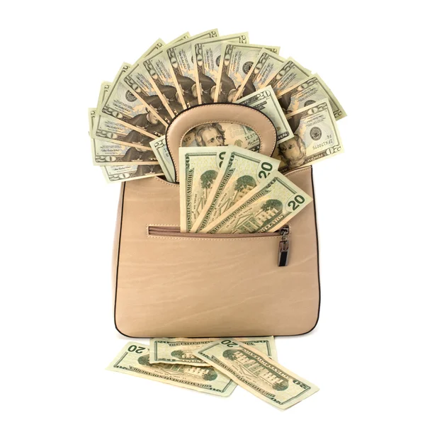 Glamour handbag full with money — Stock Photo, Image