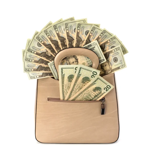 Glamour handbag full with money — Stock Photo, Image