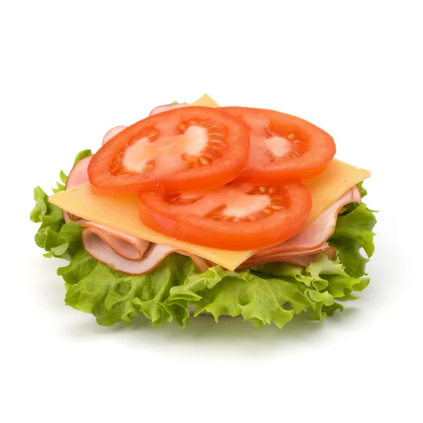 다, 훈제 햄, 토마토, 상 추와 함께 건강 한 오픈 샌드위치 — 스톡 사진