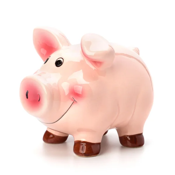 Gelukkige piggy bank geïsoleerd op witte achtergrond — Stockfoto