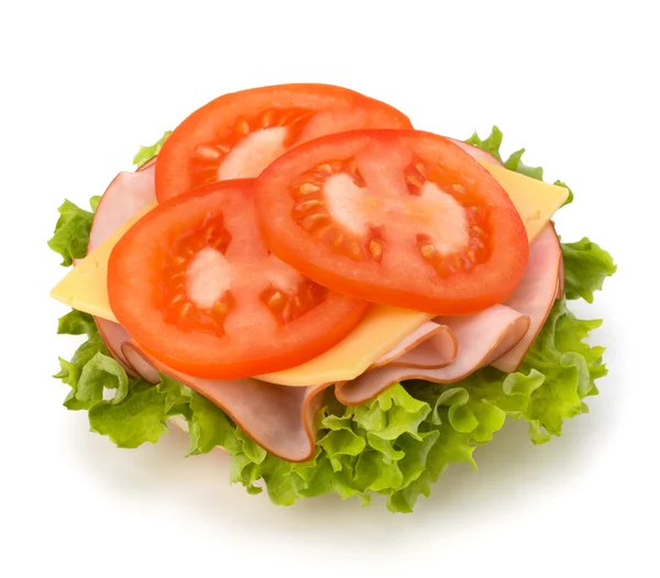 stock image Healthy open sandwich with lettuce, tomato, smoked ham and chees