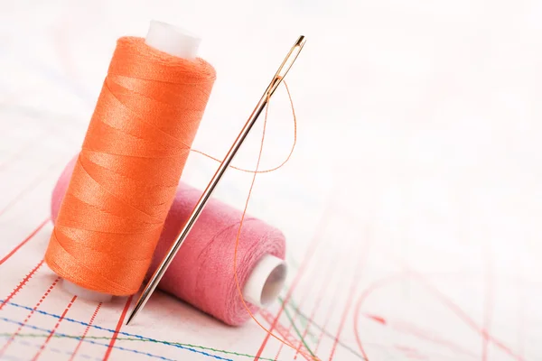 stock image Spool of thread and needle. Sew accessories.