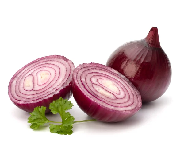 stock image Red sliced onion and fresh parsley still life