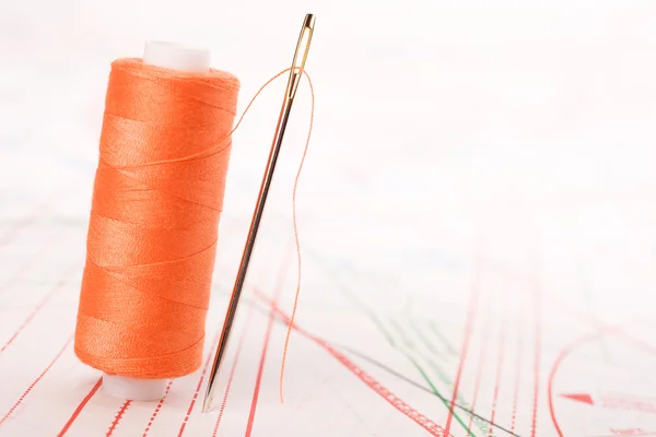 stock image Spool of thread and needle. Sew accessories.