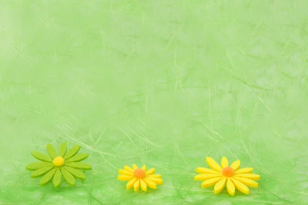 Sfondo primavera. Fiori su sfondo sisal verde . — Foto Stock