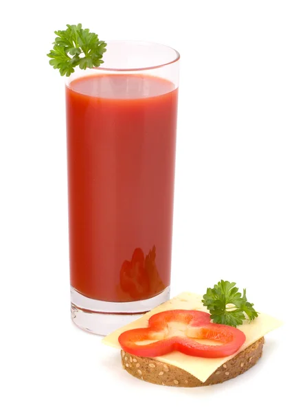 Tomato juice glass and sandwich — Stock Photo, Image