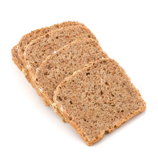 압 연된 오 츠와 함께 건강 한 밀기 울 빵 조각 — 스톡 사진
