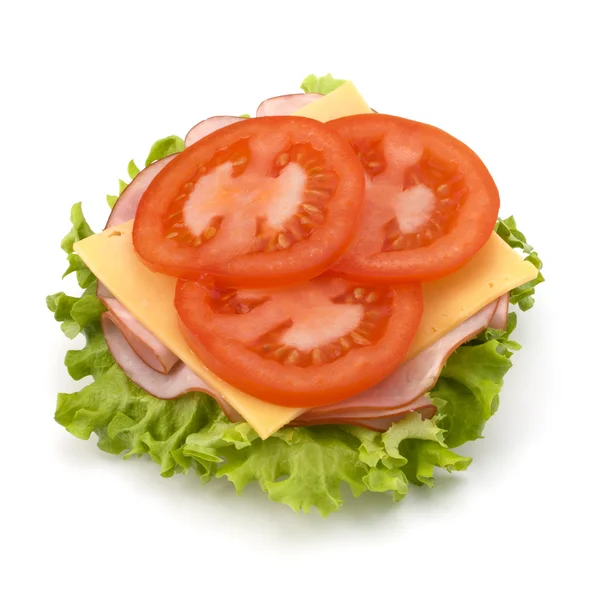 stock image Healthy open sandwich with lettuce, tomato, smoked ham and chees