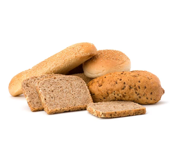 stock image Bread loafs and buns variety isolated on white background