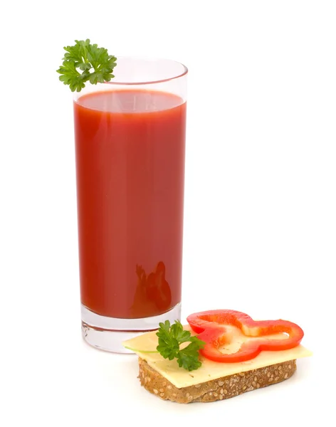 Copo de suco de tomate e sanduíche — Fotografia de Stock