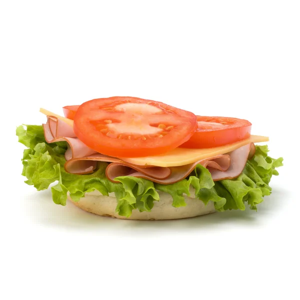 stock image Healthy open sandwich with lettuce, tomato, smoked ham and chees