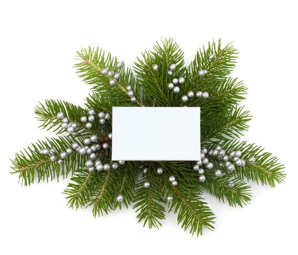 Christmas decoration with greeting card isolated on white backgr — Stock Photo, Image