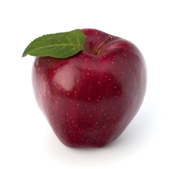 Manzana roja dulce con hoja verde — Foto de Stock
