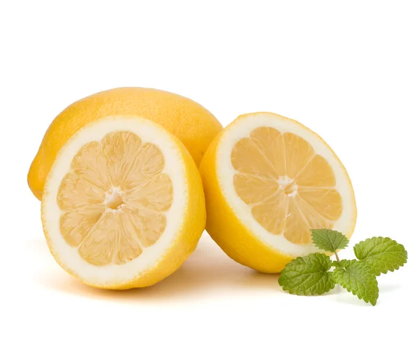 레몬과 유자 민트 잎 흰색 배경에 고립 — 스톡 사진