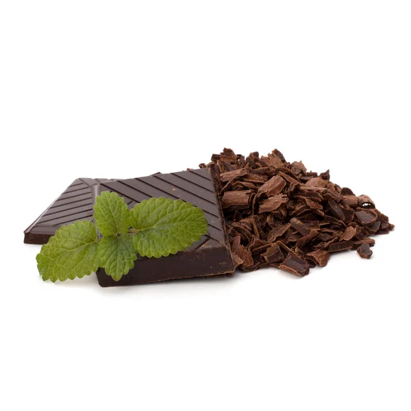 Barras de chocolate y hoja de menta —  Fotos de Stock