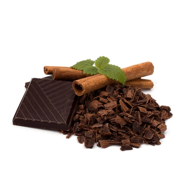 Barrette di cioccolato e bastoncini di cannella — Foto Stock