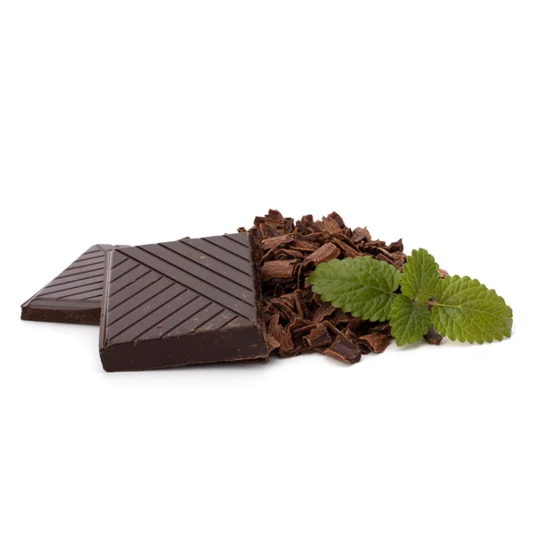 Chocolate bars and mint leaf — Stock Photo, Image