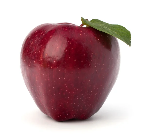 Pomme rouge douce avec feuille verte — Photo