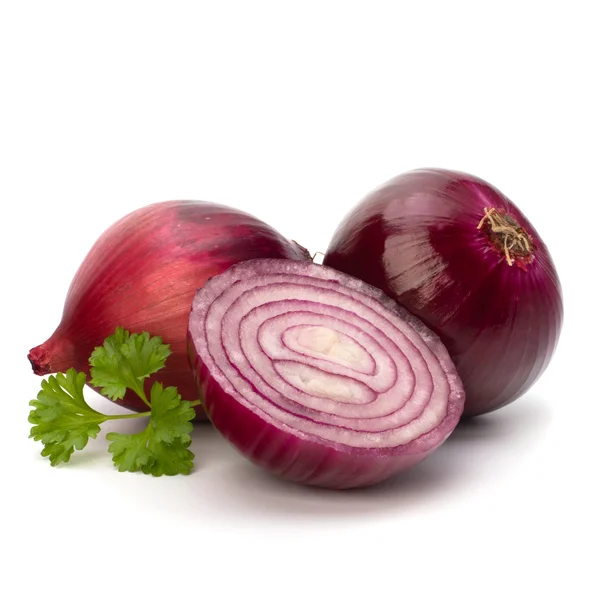 stock image Red sliced onion and fresh parsley still life