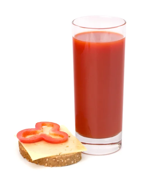 Tomato juice glass and sandwich — Stock Photo, Image