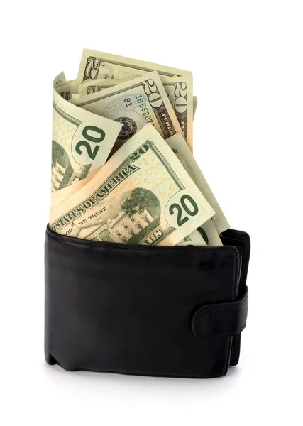 Pengar i läder handväska — Stockfoto