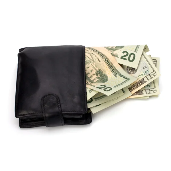 Pénzt a bőr pénztárca — Stock Fotó
