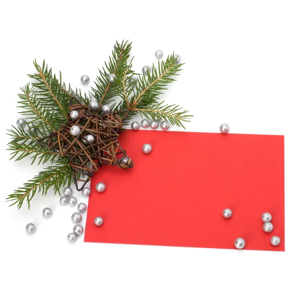 Decorazione natalizia con biglietto di auguri isolato — Foto Stock