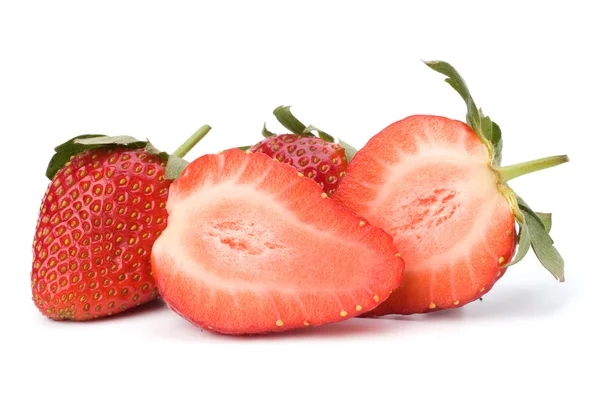 stock image Halved strawberries isolated on white background